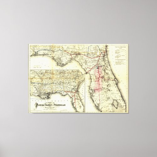 Vintage Florida Railroad Map 1882 Canvas Print