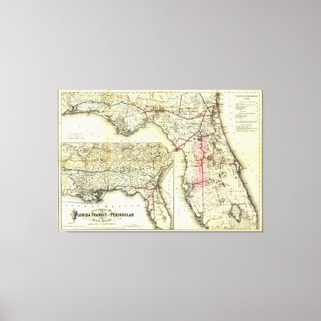 Vintage Florida Railroad Map (1882) Canvas Print (Front)