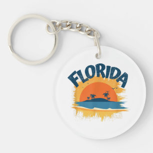 Vintage Florida Retro Tee Design Sunshine Keychain