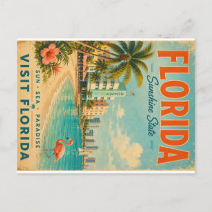 Vintage Florida Sunshine State Travel Poster with Holiday Postcard
