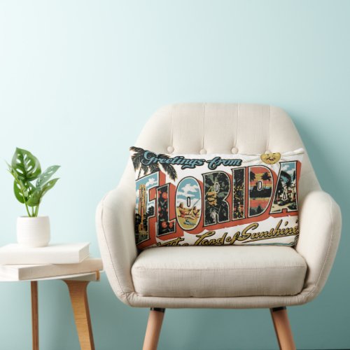 Vintage Florida The Sunshine State Postcard Lumbar Pillow