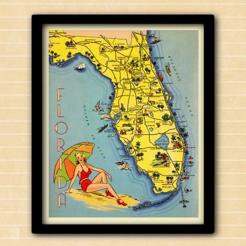 Vintage Florida Tourism Map 1947 Poster