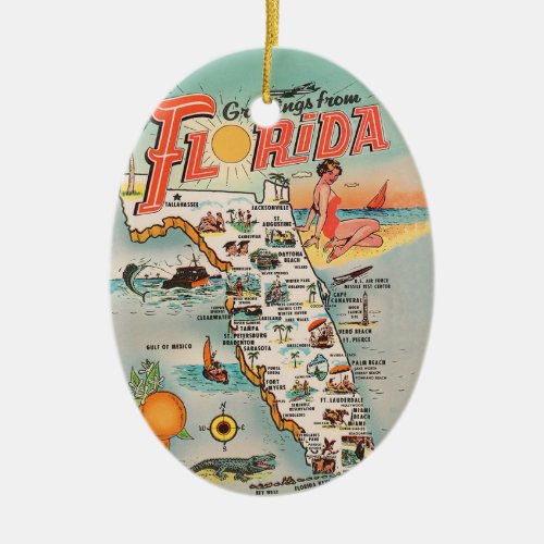 Vintage Florida tourist map Ceramic Ornament