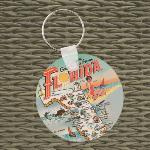 Vintage Florida tourist map greetings Keychain
