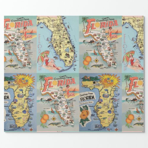Vintage Florida tourist map Wrapping Paper