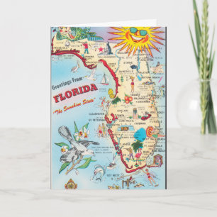 Vintage Florida Travel Map Card