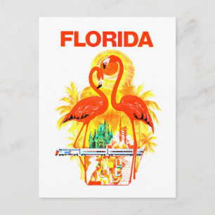 Vintage Florida travel poster flamingos retro Postcard