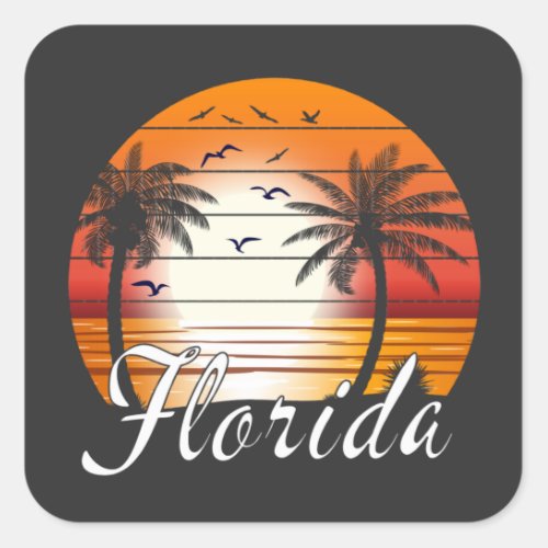Vintage Florida USA Palm Trees Summer Beach Square Sticker