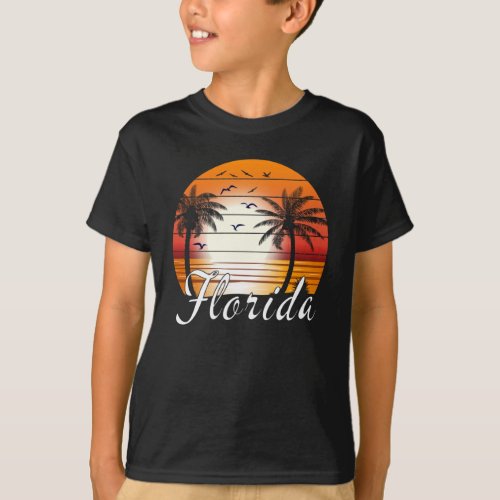 Vintage Florida USA Palm Trees Summer Beach T_Shirt