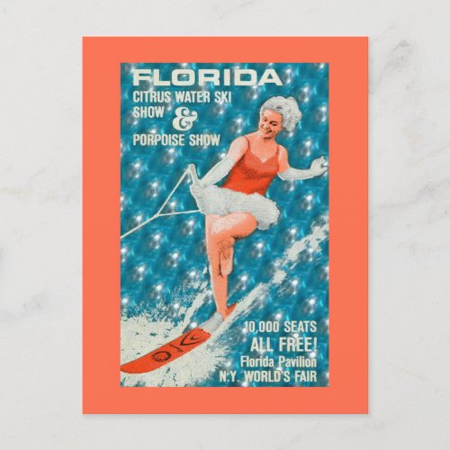 Vintage Florida Water Skiing Worlds Fair Postcard
