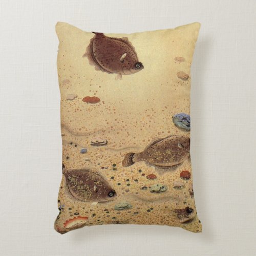 Vintage Flounders Marine Ocean Life Flat Fish Accent Pillow