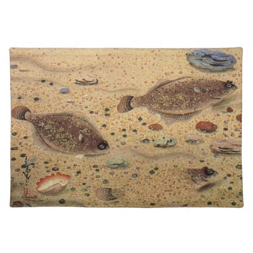 Vintage Flounders Marine Ocean Life Flat Fish Cloth Placemat