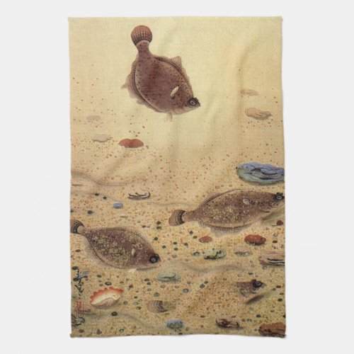 Vintage Flounders Marine Ocean Life Flat Fish Kitchen Towel