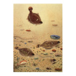 Vintage Flounders, Marine Ocean Life Flat Fish Poster