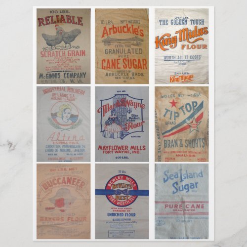 Vintage Flour and Sugar Sacks Clipart Sheet