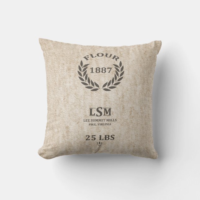 Vintage Flour Sack Throw Pillow (Front)