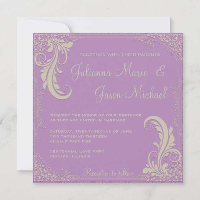 Vintage Flourish African Violet Purple Invitation (Front)