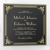 Vintage Flourish Art Deco Photo Wedding Tri-Fold Invitation (Inside First)