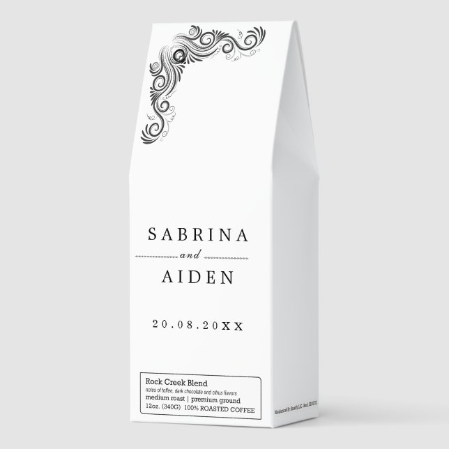 Vintage Flourish Black Monogram Wedding Roasted Coffee (Front)
