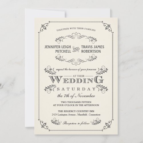 Vintage Flourish Elegant White Wedding Invitations