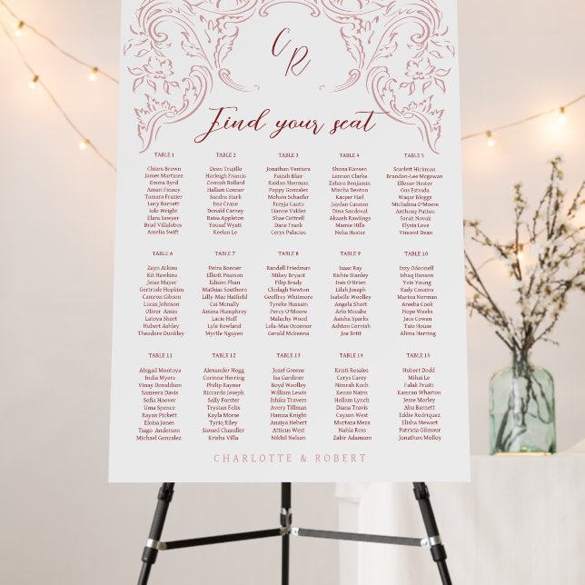 Vintage Flourish Monogram Wedding Seating Chart Foam Board (In Situ (Stand))