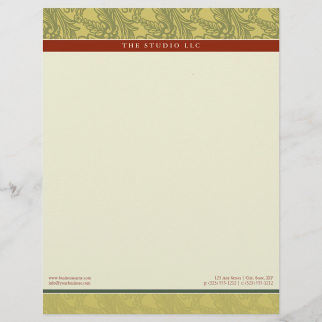 Vintage Flourish Olive Brick Customized Letterhead (Front)