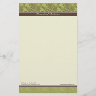 Vintage Flourish Olive Customized Stationery
