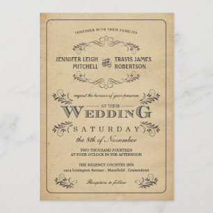 Vintage Flourish Parchment Wedding Invitations