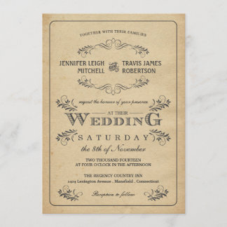 Vintage Flourish Parchment Wedding Invitations