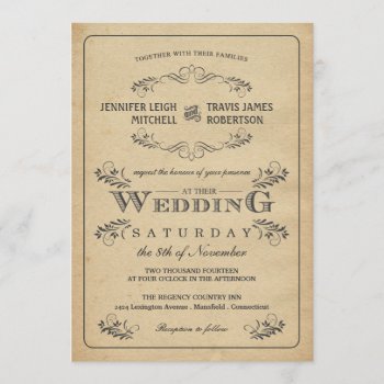Vintage Flourish Parchment Wedding Invitations by weddingtrendy at Zazzle