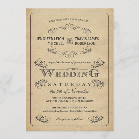 Vintage Flourish Parchment Wedding Invitations
