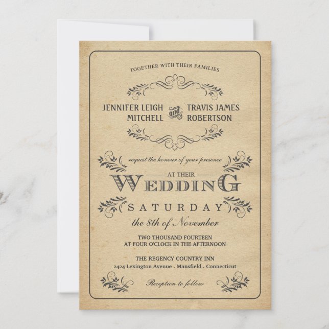 Vintage Flourish Parchment Wedding Invitations (Front)