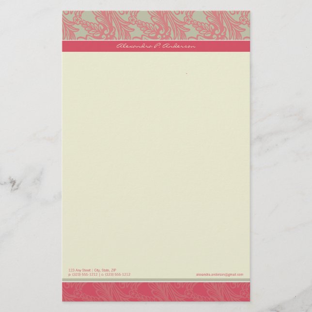 Vintage Flourish Rose Customized Stationery (Front)