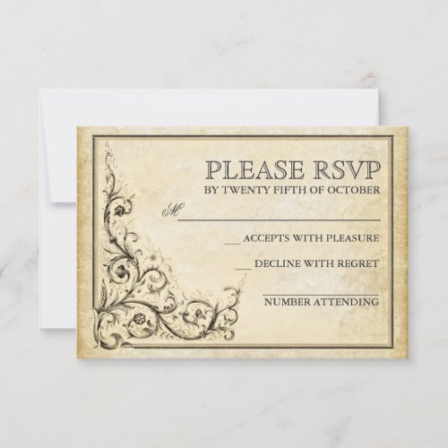 Vintage flourish swirls wedding RSVP cards