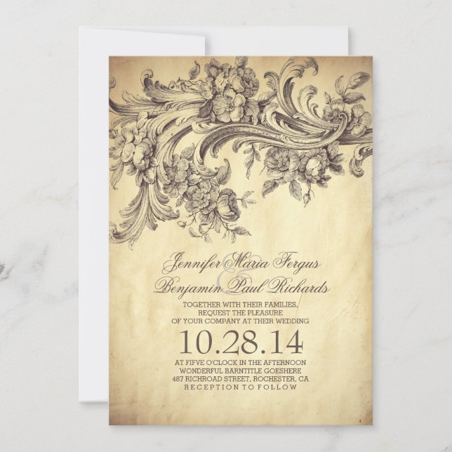 Vintage Flourishes Elegant and Luxury Wedding Invitation (Front)