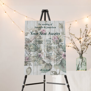 Vintage Flower Alphabetical Wedding Seating Chart  Foam Board