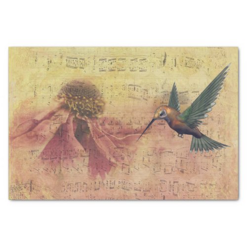 Vintage Flower and Hummingbird Musical Notes Tissue Paper