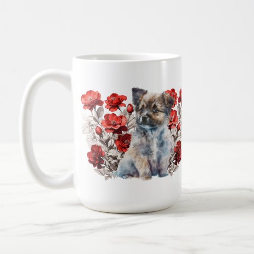 Vintage flower and puppy coffee mug