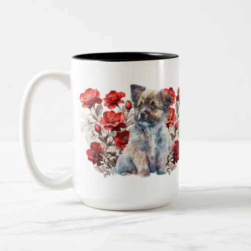 Vintage flower and puppy coffee mug