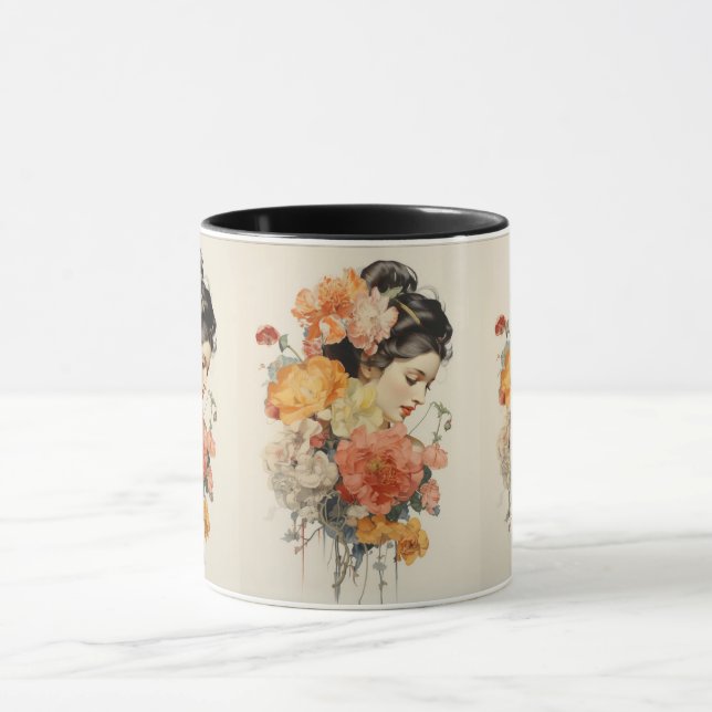 Vintage Flower and Woman Mug (Center)