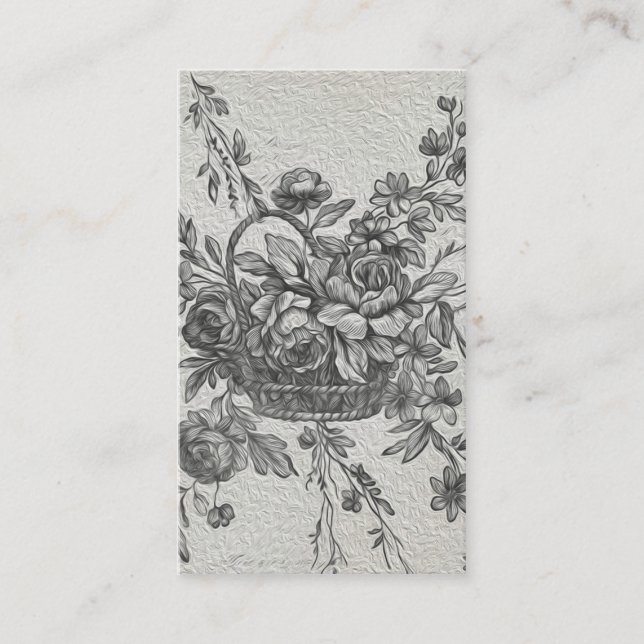 Vintage Flower Basket Black Painting Business Card (Front)