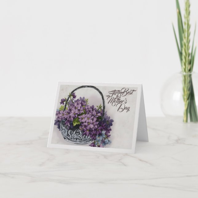 Vintage Flower Basket – Mother's Day Bloom Card (Front)