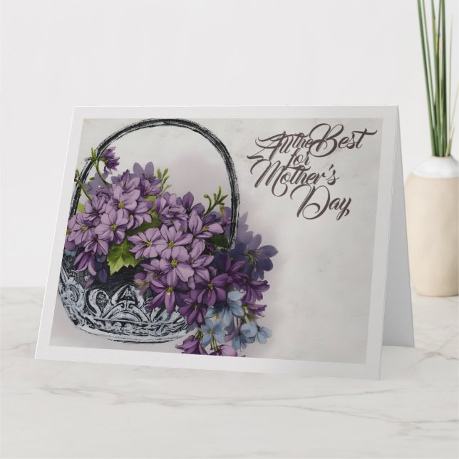 Vintage Flower Basket – Mother's Day Bloom Card (Front)