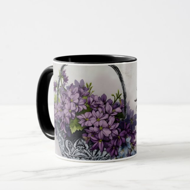 Vintage Flower Basket – Mother's Day Bloom Mug (Front Left)