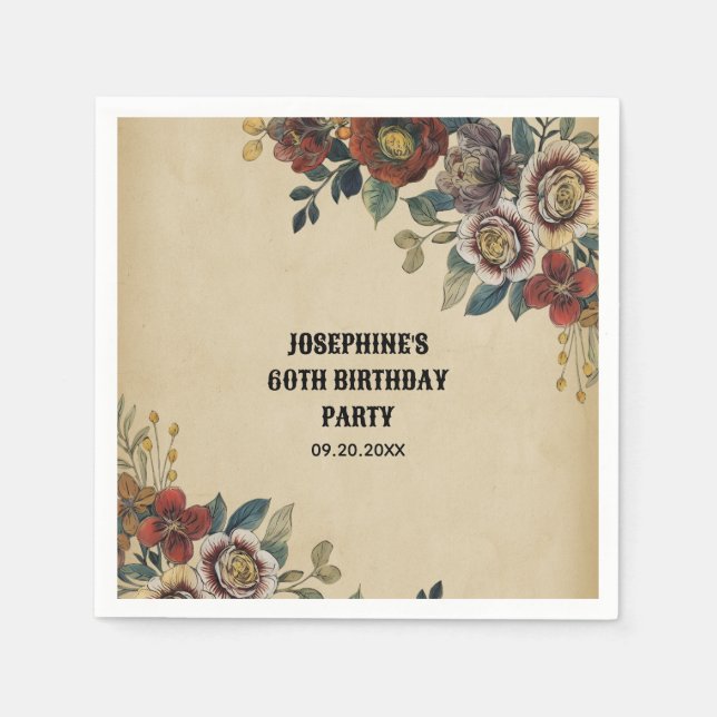 Vintage Flower Birthday  Napkins (Front)