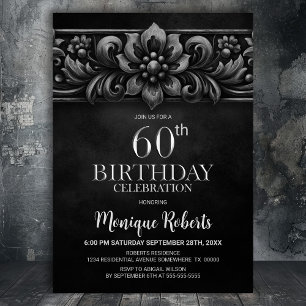 Vintage Flower Black 60th Birthday Party Invitation