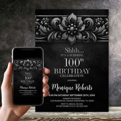 Vintage Flower Black Surprise 100th Birthday Party
