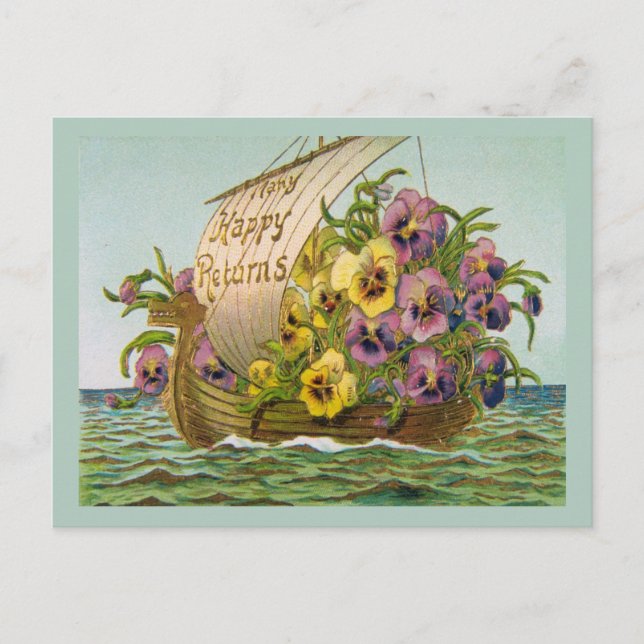 Vintage Flower Boat Postcard (Front)
