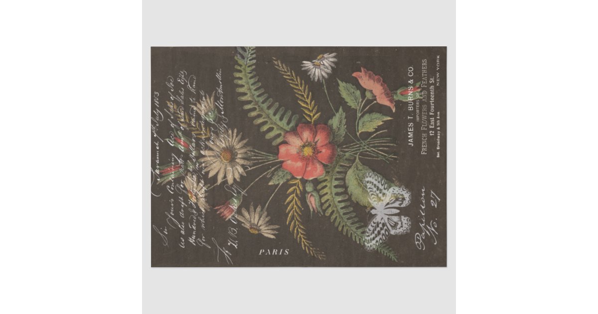 Vintage Flower Bouquet and Ephemera Decoupage Tissue Paper | Zazzle