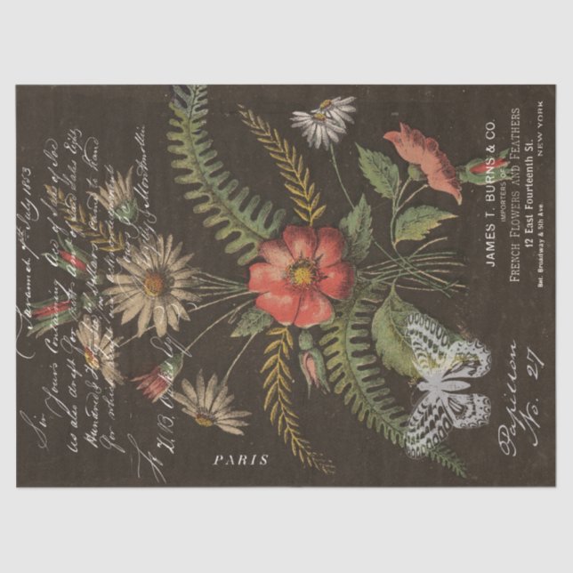 Vintage Flower Bouquet and Ephemera Decoupage Tissue Paper (Front)